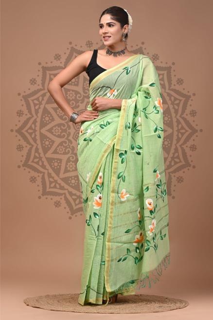 Handpainted Chanderi Silk saree