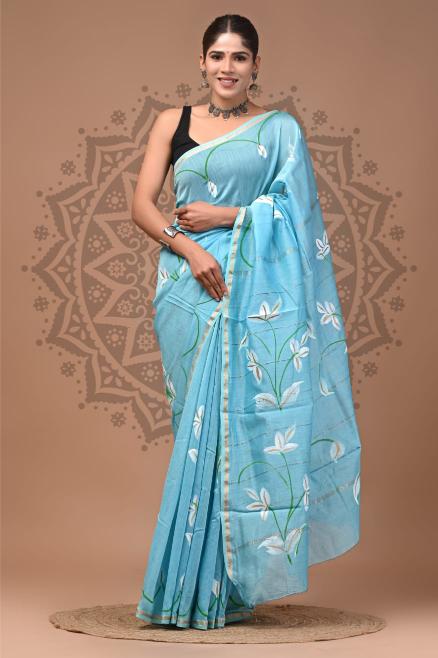 Handpainted Chanderi Silk saree