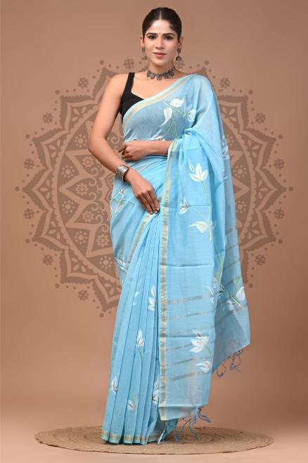 Handpainted Chanderi Silk saree