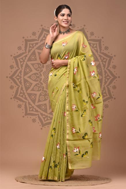 Handpainted Chanderi Silk saree