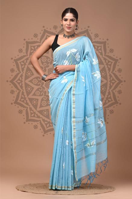 Handpainted Chanderi Silk saree