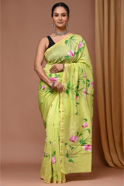 Handpainted Chanderi Silk saree