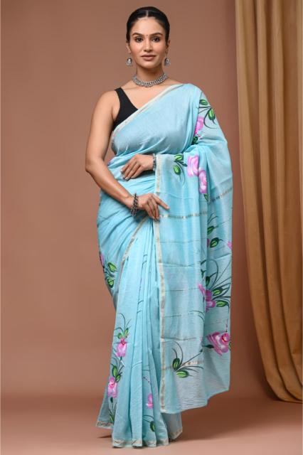 Handpainted Chanderi Silk saree