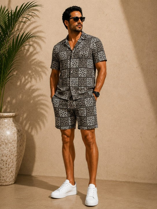 Rustic tiles print Mens Co ord set