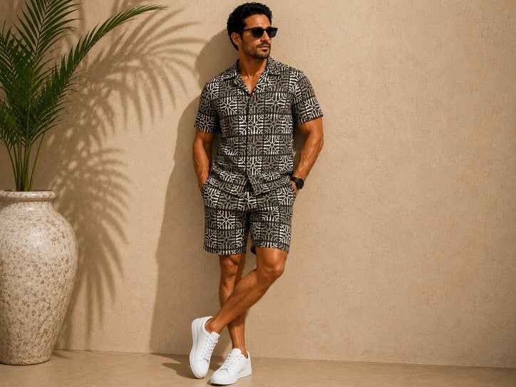 Rustic tiles print Mens Co ord set