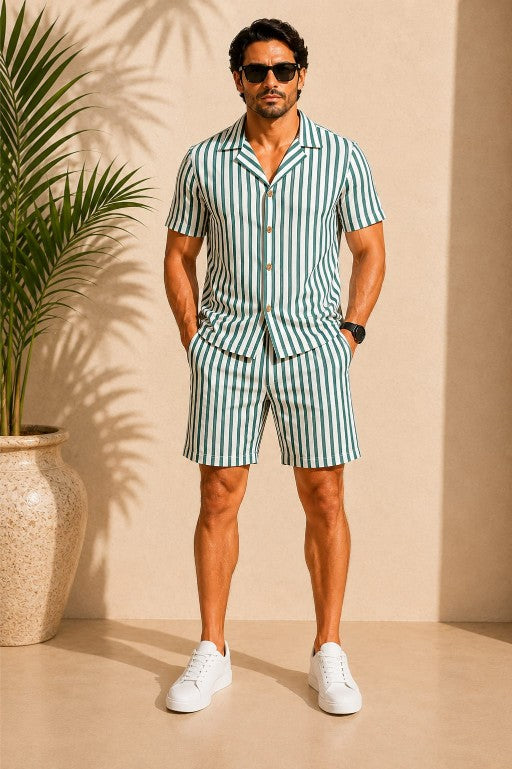 Men's Teal Striped Co Ord set