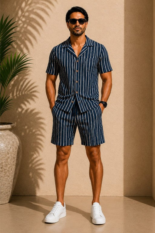 Men's Cotton Striped Co Ord Set