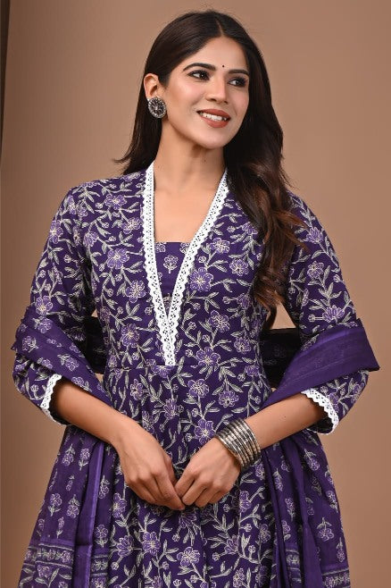 Jamun Mul Cotton Anarkali Suits