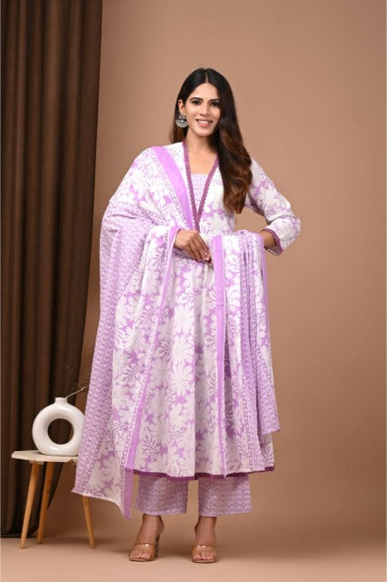 Pastel Cotton Anarkali suits floral printed
