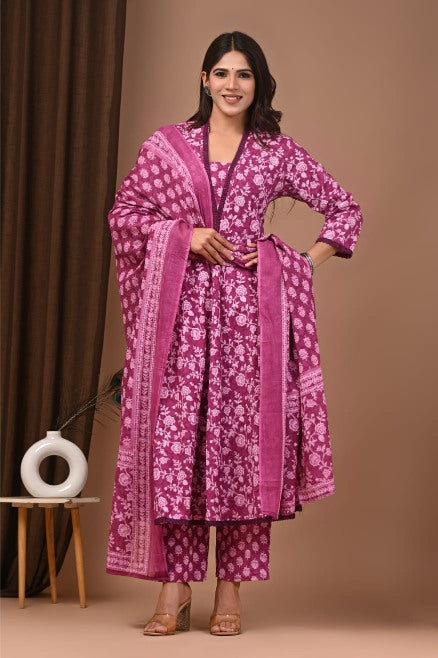 Rose Pink mul Cotton Anarkali Suit