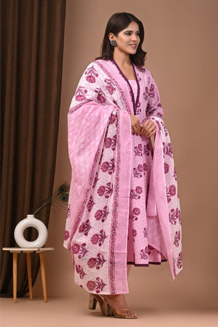 Pastel Floral Cotton Anarkali Suit