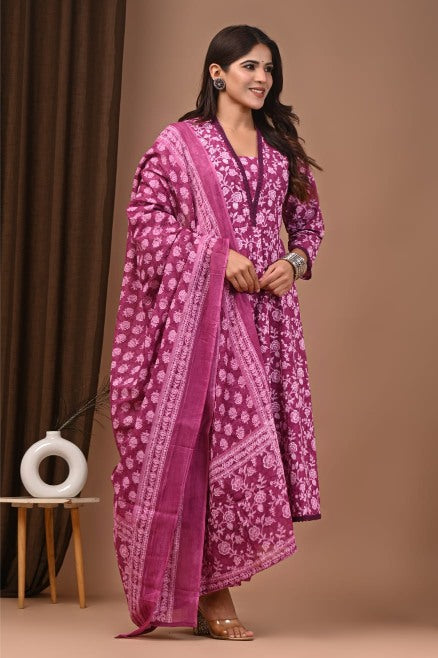 Rose Pink mul Cotton Anarkali Suit