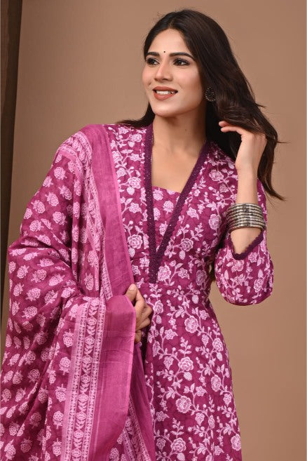 Rose Pink mul Cotton Anarkali Suit
