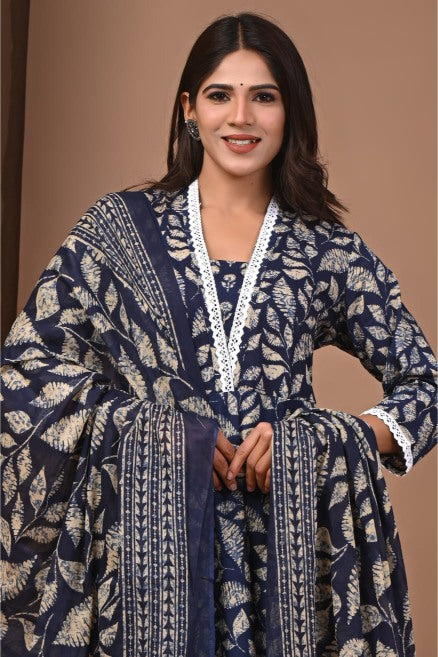 Indigo Ajrakh Mul Cotton Anarkali Suits