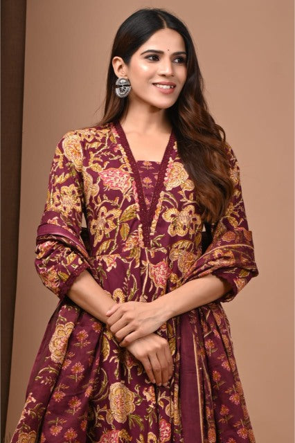 Brick red Mul Cotton Anarkali Suits