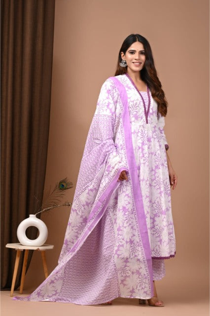 Pastel Cotton Anarkali suits floral printed