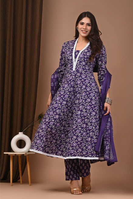 Jamun Mul Cotton Anarkali Suits
