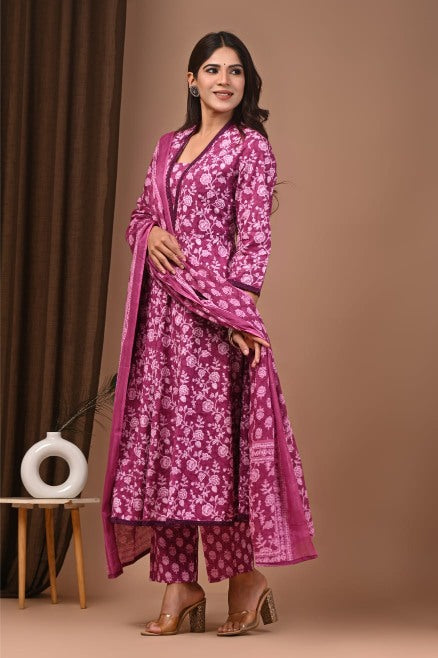 Rose Pink mul Cotton Anarkali Suit