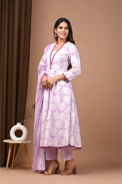 Pastel Cotton Anarkali suits floral printed
