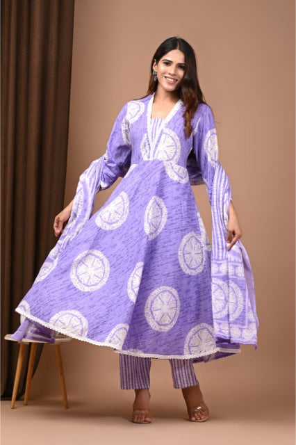 Pastel Cotton Anarkali suits floral printed