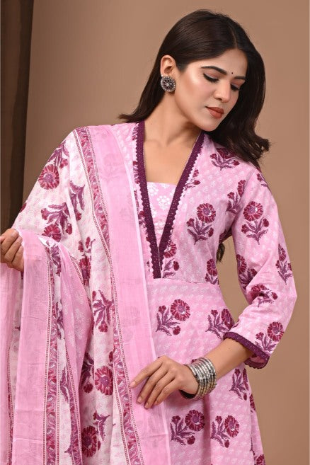 Pastel Floral Cotton Anarkali Suit