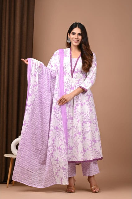 Pastel Cotton Anarkali suits floral printed