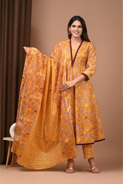 Orange Mul Cotton Anarkali Suits