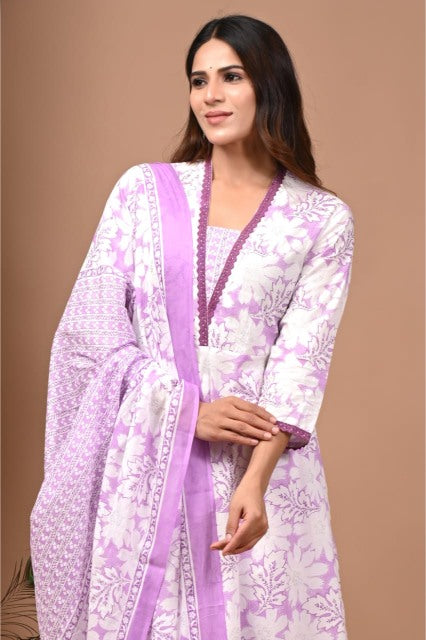 Pastel Cotton Anarkali suits floral printed