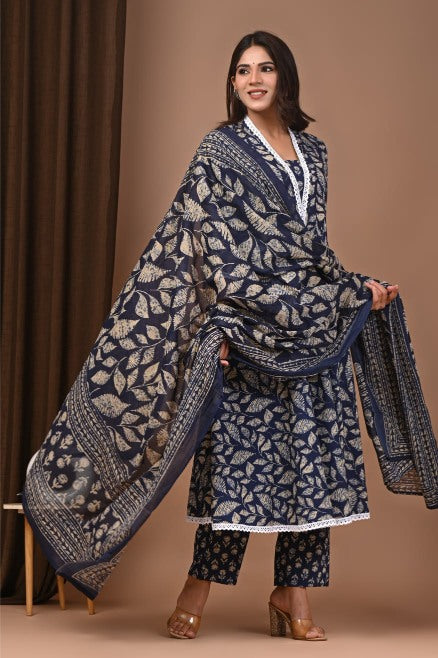 Indigo Ajrakh Mul Cotton Anarkali Suits