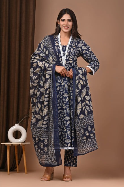 Indigo Ajrakh Mul Cotton Anarkali Suits