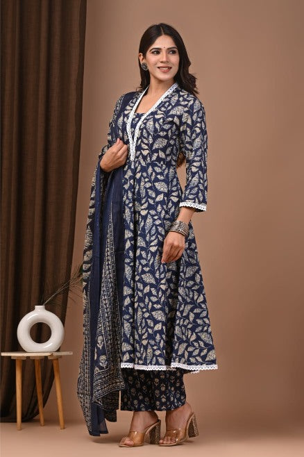 Indigo Ajrakh Mul Cotton Anarkali Suits