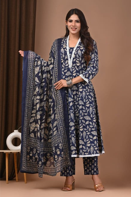 Indigo Ajrakh Mul Cotton Anarkali Suits