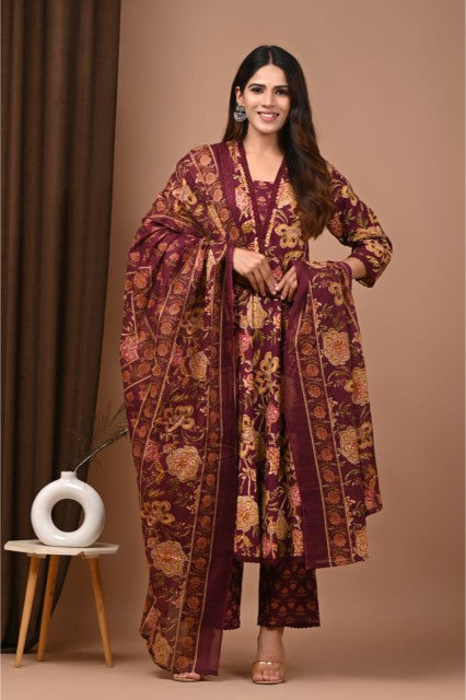 Brick red Mul Cotton Anarkali Suits