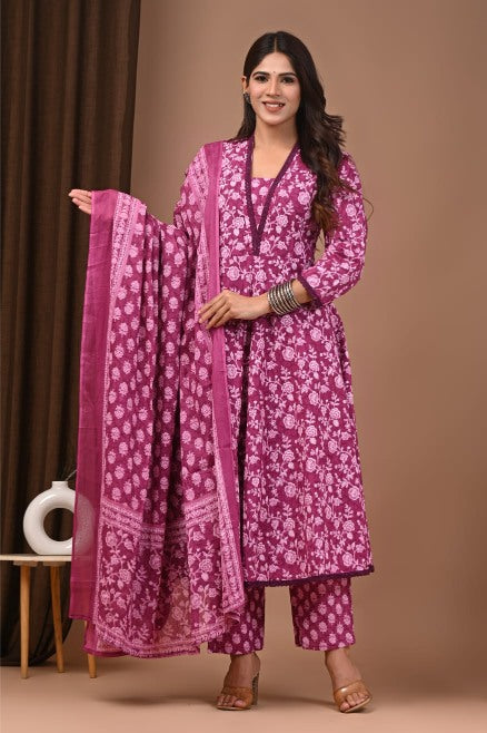 Rose Pink mul Cotton Anarkali Suit