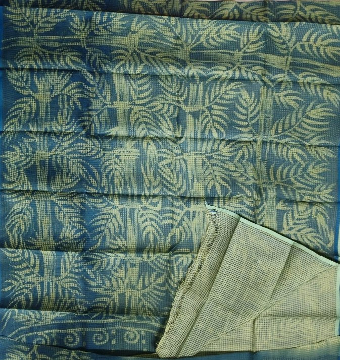 Teal Handpainted Batik Resham  Kota Check Saree