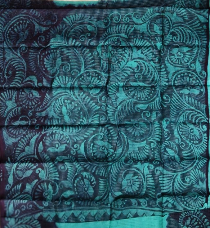 Teal Handpainted Batik Resham  Kota Check Saree