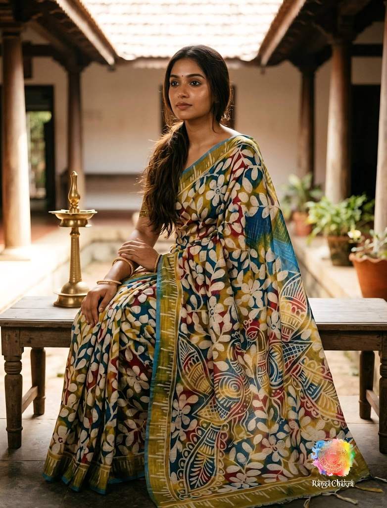 Peacock wax Batik Resham kota check Saree