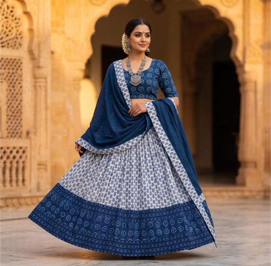 Dark blue Mul cotton Lehenga set