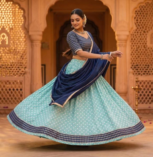 Sea Foam Mul Mul Lehenga Set