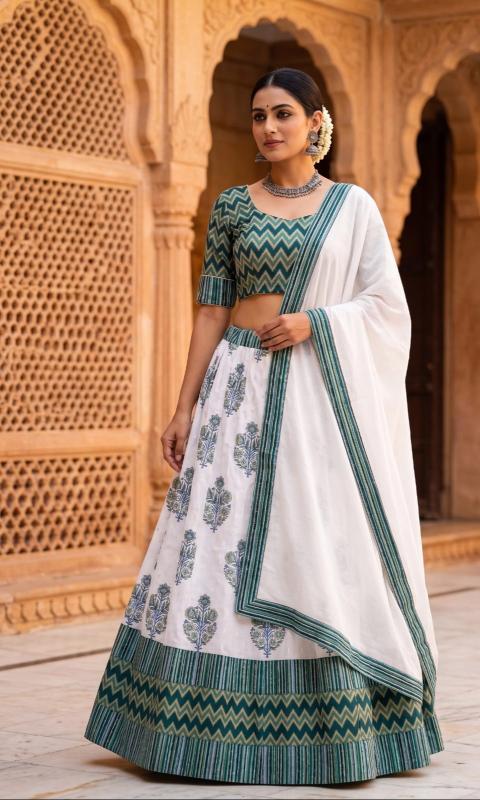 Green Mul cotton Lehenga set