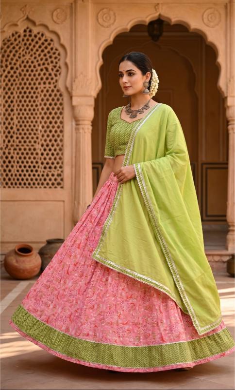 Fresh Lime Mul cotton Lehenga set