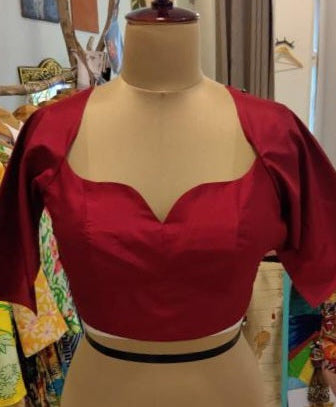 Ranga Chakra Handpainted Tanjore Brass Diya Red Silk Blouse