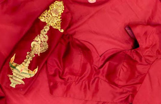 Ranga Chakra Handpainted Tanjore Brass Diya Red Silk Blouse