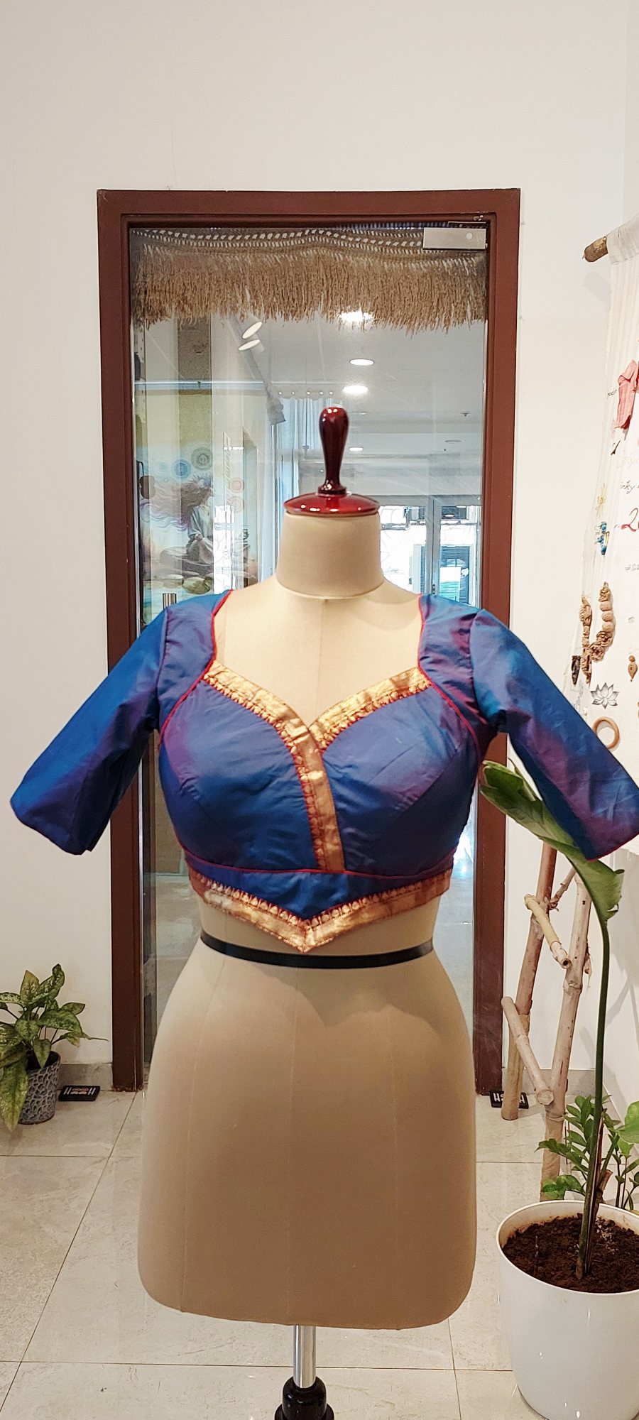 Dual-Tone Royal Blue & Violet Silk Angrakha Blouse with keyhole Back