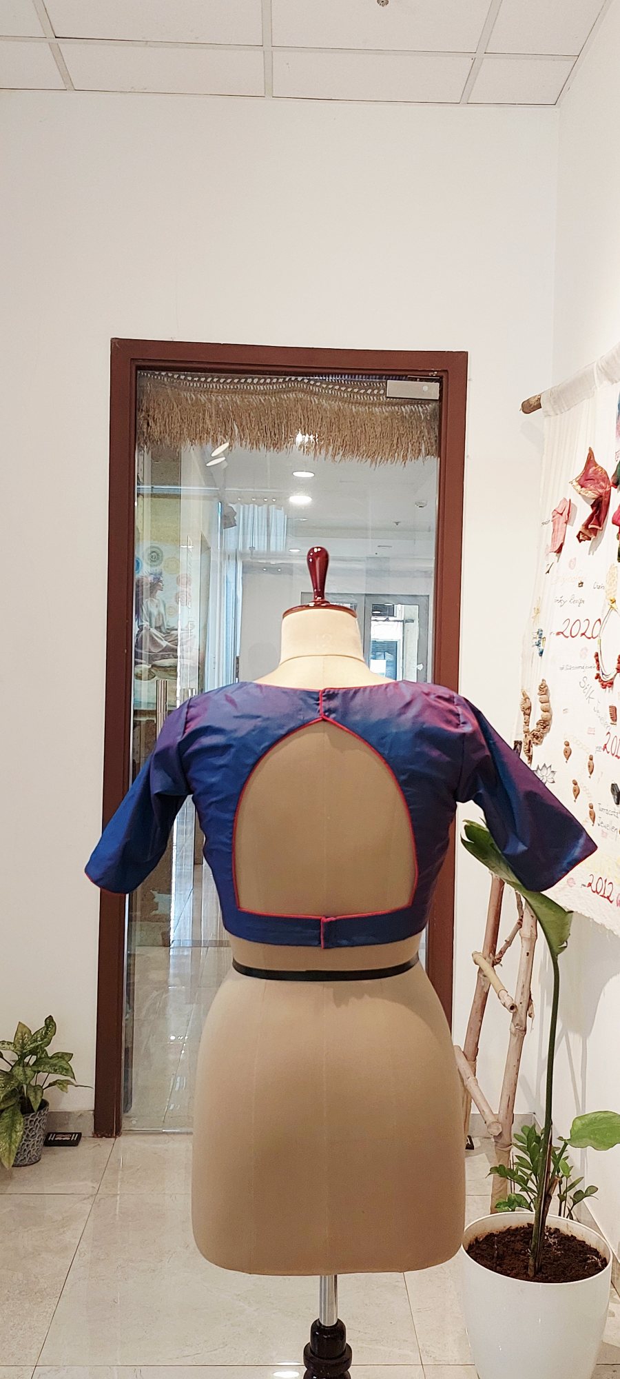 Dual-Tone Royal Blue & Violet Silk Angrakha Blouse with keyhole Back