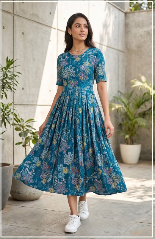 Teal Botanical Dress