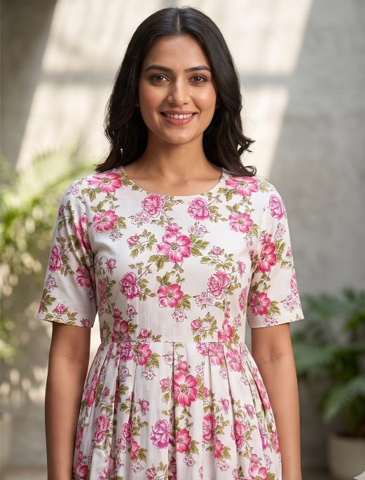Pink Floral Dress With pockets