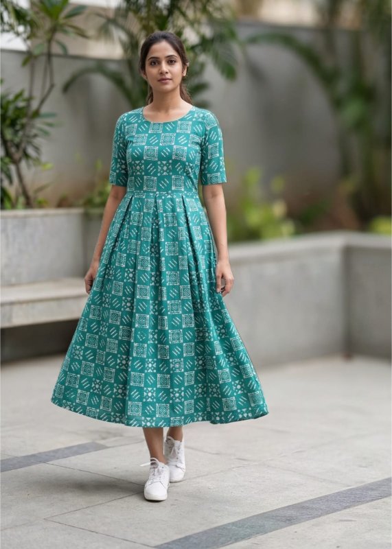 Everyday Printed Pure Cotton Midi Dress with Pockets