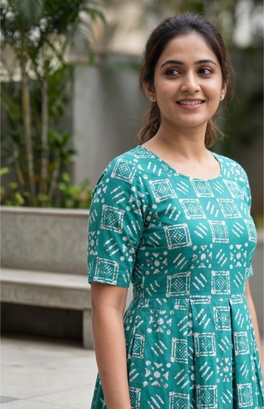 Everyday Printed Pure Cotton Midi Dress with Pockets
