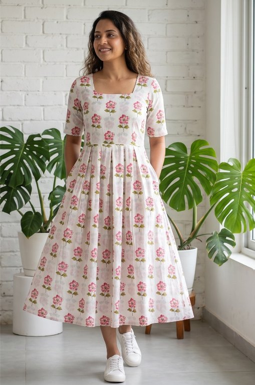 Pink Floral Cotton Dress